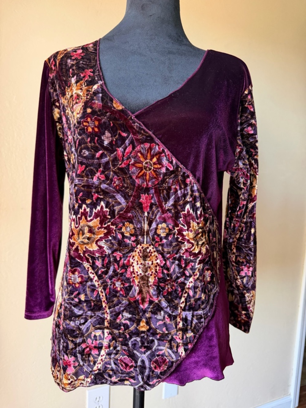 Patchwork velvet 90s whimsigoth long sleeve purple shirt xl practical magic